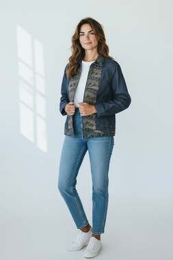 Chico's Dark Wash Denim Jacket with Gold Sequin and Beaded Embroidery Size 3(XL)